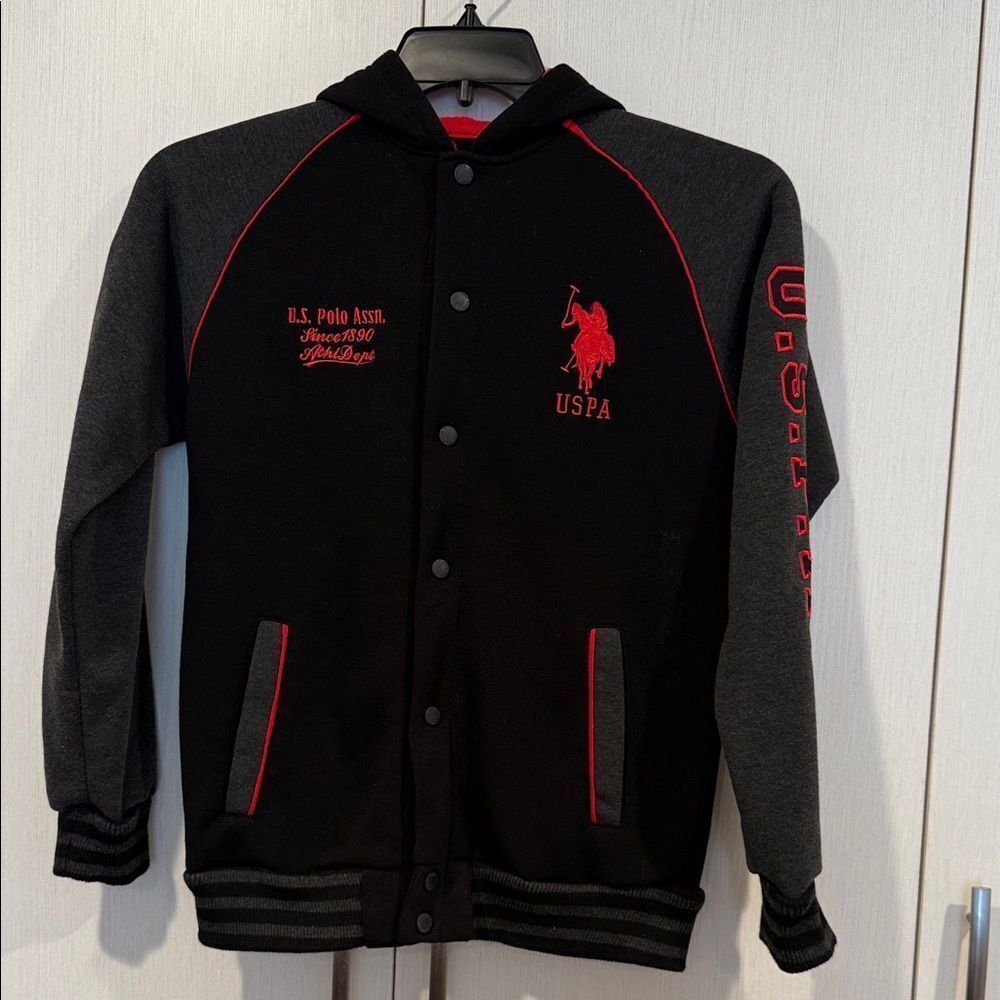 U.S. Polo Assn. Black and Red Varsity Jacket
